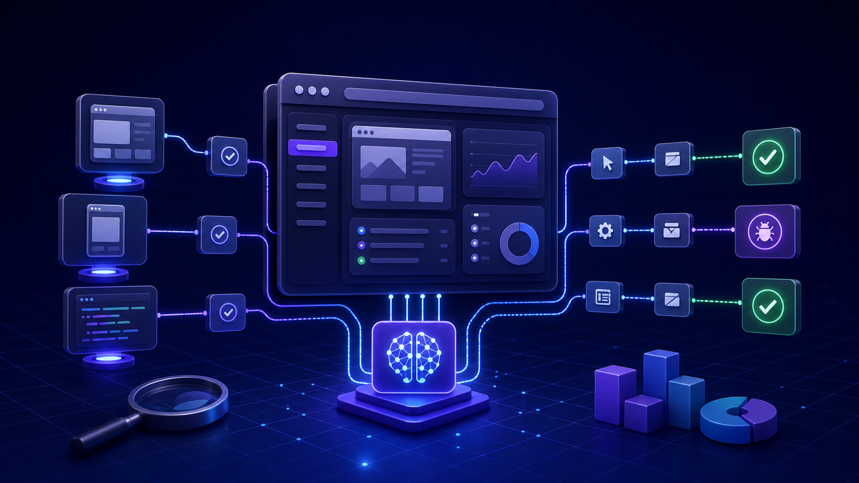 AI testing tools comparison dashboard for web and end-to-end test automation