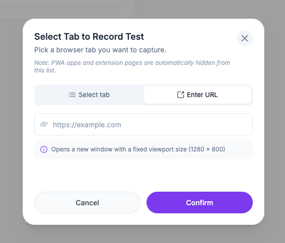 E2Easy browser extension: select a tab to test